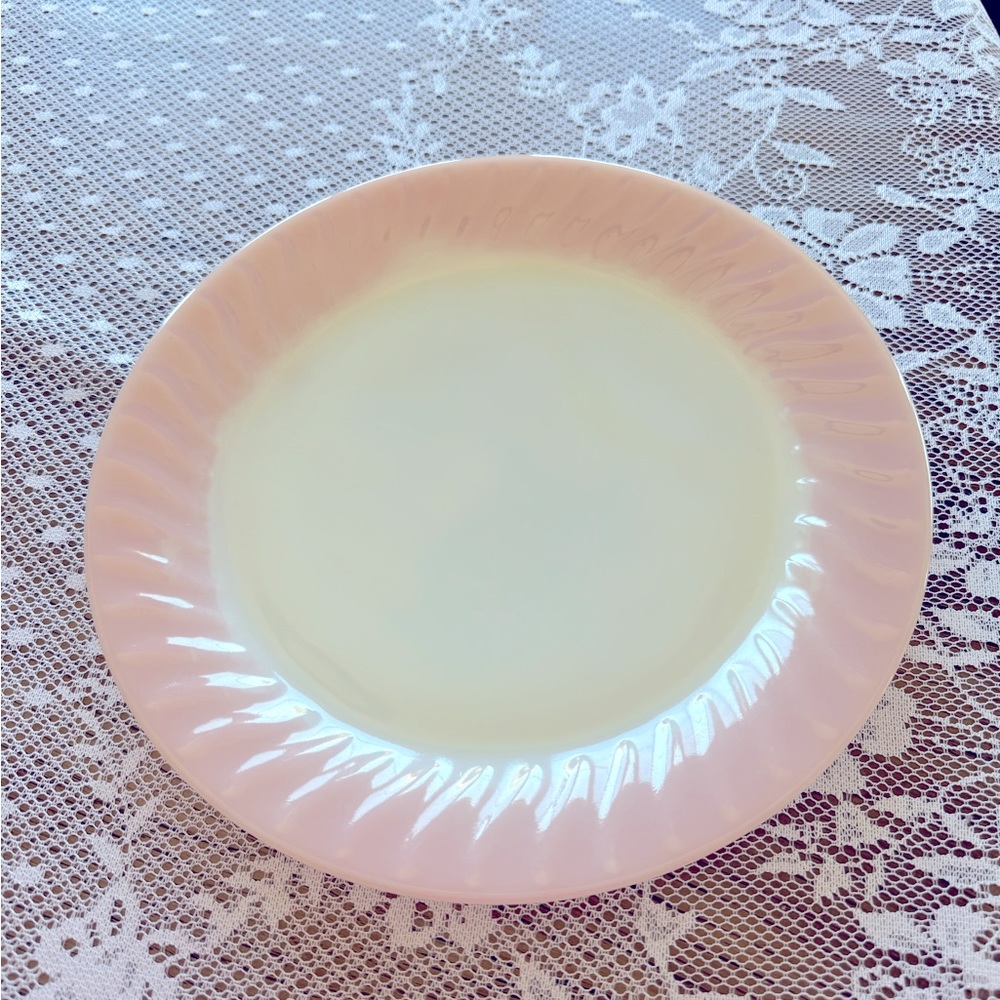 Rare Find- Set of 4 Fire King Pink Swirl Dinner Plates 9" Vintage 1950's